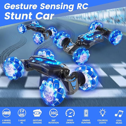 Gesture Sensing RC Stunt Car,4WD Drift Hand Controlled 360° Flips Trick Car with Lights & Music, Toys car is Cool Birthday Gift for Kids Ages 7-12
