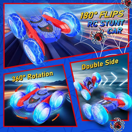 NQD Spider Remote Control Car- Double Sided 360°Rotate RC Stunt Car with Wheel Lights, 4WD Off-Road RC Cars 2.4Ghz Indoor/Outdoor Rechargeable Toy Car for Boys Age 4-7 8-12 Birthday Xmas Gift