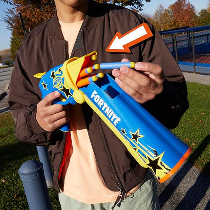 Nerf Fortnite Half Tone Hero Blaster, Bonus Code to Unlock Half Tone Hero Wrap in The Game, Break Open Loading, 12 Nerf Elite Darts, Fortnite Gifts (Amazon Exclusive)