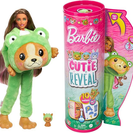 Barbie Cutie Reveal Doll & Accessories with Animal Costume & 10 Surprises Including Color Change, Puppy as Frog in Costume-Themed Series