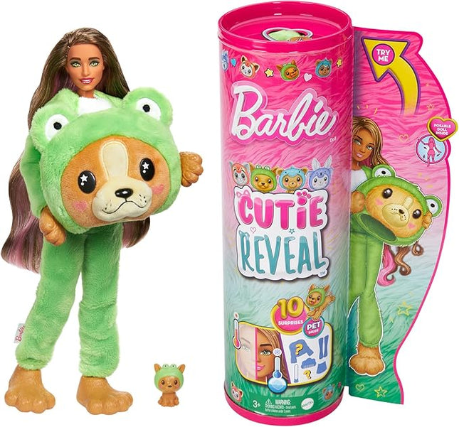 Barbie Cutie Reveal Doll & Accessories with Animal Costume & 10 Surprises Including Color Change, Puppy as Frog in Costume-Themed Series