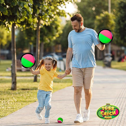 YoYa Toys Toss and Catch Ball Game Upgraded Set - Outdoor Kids Sports Activities - Outside Fun Summer Toy for Beach, Backyard, Park, Yard Lawn, Camping for Ages 4-12, 2 Catch Paddles, 2 Sticky Balls