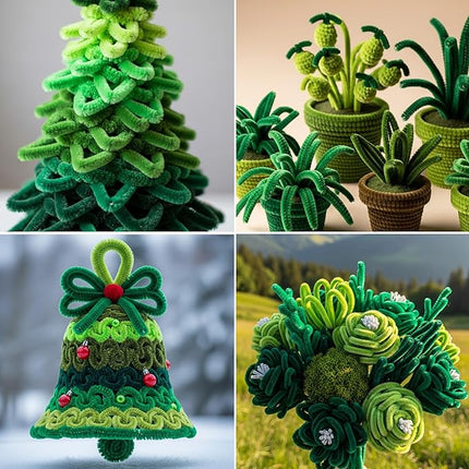 Caydo 200 Pieces Gradient Green Pipe Cleaners,Thick Fluffy Chenille Stems, Pipe Cleaner Crafts for Arts & Crafts, Perfect for Making Animals, Flowers, and St. Patrick's Day Decorations