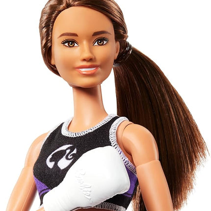 Barbie Made to Move Doll & Accessories, Brunette Boxer Wearing Removable Uniform with Boxing Gloves, 22 Bendable Joints