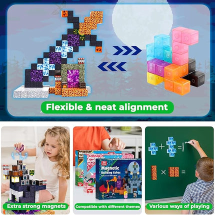 Magnetic Blocks - 150 PCS Build Magnetic Dark Castle Sword Domain World - Magnetics Construction Cube Toys - STEM Montessori Sensory Toys for Toddlers 6 7 8 9 10 Year Old Boys & Girls