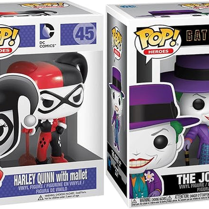 Funko Pop! Batman DC Heroes 2-Pack – Harley Quinn w/Mallet (#45) & Joker with Hat (#337 Common)