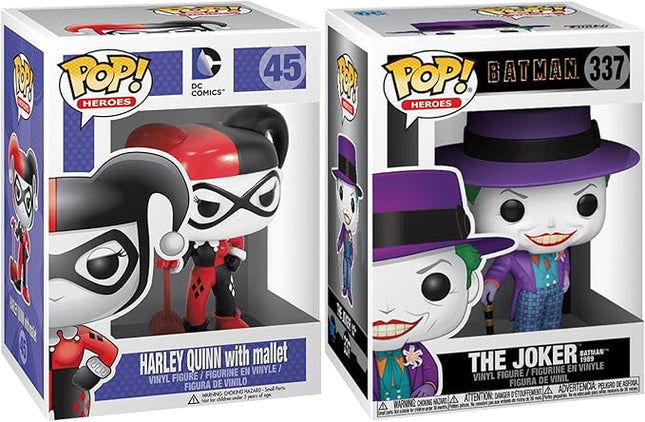 Funko Pop! Batman DC Heroes 2-Pack – Harley Quinn w/Mallet (#45) & Joker with Hat (#337 Common)