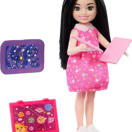 Barbie Toy Set, Chelsea Can Be Astronomer, Brunette Small Doll with 5 Science-Themed Accessories Including a Telescope