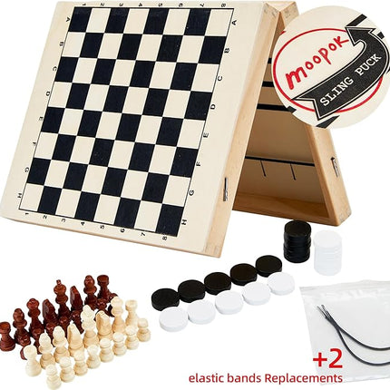 Fast Sling Puck Game - 2 in1 Chess Board and Desktop Battle Super Winner Game,Fast Action Wooden Air Hockey Board Game,Adults and Kids Family Friend Funny Slingshot Game Toys