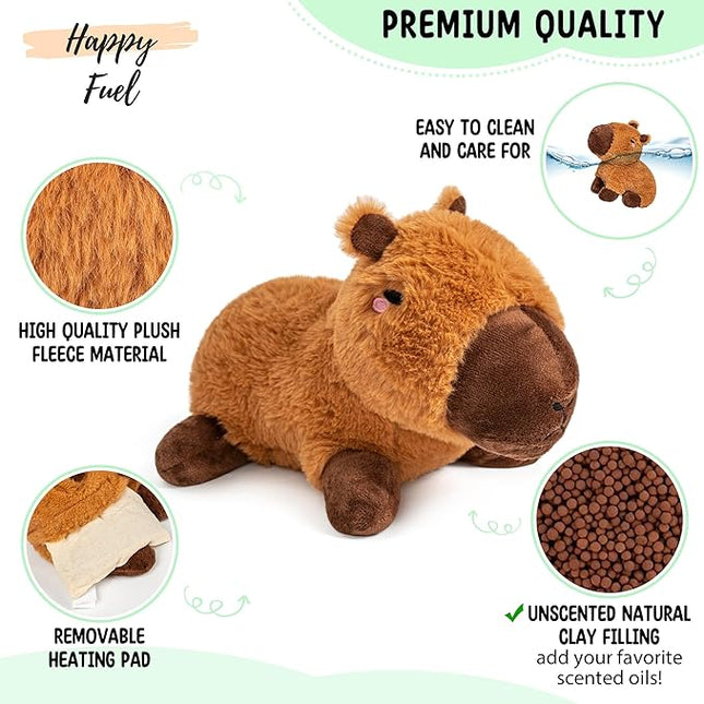 Capybara Microwavable & Weighted Stuffed Animals - 1.5 Lbs Unscented Heating Pad for Period Cramps Pain Relief and Anxiety, Cute Capybara Plush Toys Gifts for Women Girls Adults and Kids by Happy Fuel