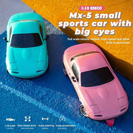 LD1804 RC Drift Car 1:18 Scale Mini MX-5 RWD 2.4GHz Miata RC Vehicles with Gyro and LED Lights for Adults Hobby Toys (Pink)