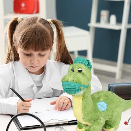 DolliBu Green Dinosaur Doctor Plush Toy - Super Soft Dinosaur Doctor Stuffed Animal Dress Up with Cute Face Mask and Cap Outfit - Gift for Doctor, Nurse, Surgeon - 10 Inch