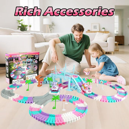 268 PCS Unicorn Race Tracks for Kids Toys, Glow in The Dark Magic Toy Set, 2 Unicorn Cars Track, Flexible DIY Track Set, Birthday Gift for Age 3-9 Boys Toddler Girls