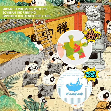 MOMIBOOK Puzzles for Adults 1000 Pieces Jigsaw Puzzles of Panda Shaolin Temple, Painting Image Chinese Difficult Challenging Hard Impossible Puzzle Unique Funny Party Christmas Birthday Gifts