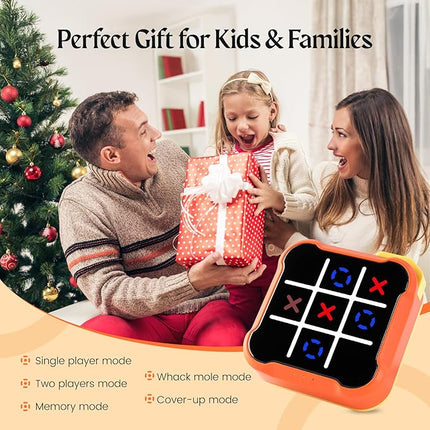 Tic Tac Toe Game, 4 in 1 Handheld Educational Game Machine, Electronic Tic Tac Toe Game for Education and Memory Growth, Home, Toy Board Game for Kids and Adults (Orange)