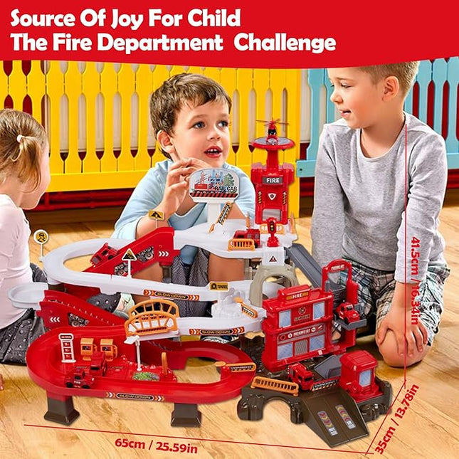 Toy Car Ramp Track, Adventure Railcar Colorful Vehicles Construction Play Set with 8 Cars Track Gifts for Kids 3+