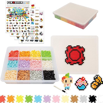 Pix Brix Pixel Art kit Puzzle Bricks - 3,000 Piece Pixel Art Container, 12 Color Light Palette - Interlocking Building Bricks, Create 2D and 3D Builds Without Water or Glue - Stem Toys, Ages 6 Plus