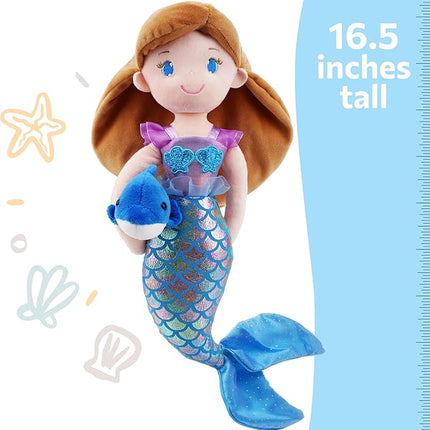 June Garden Atlantic Wonders Series - Mermaid Princess Nerida Oceanwhisper - 16" Soft Plush Stuffed Mermaid Doll Gift for Toddler Girls