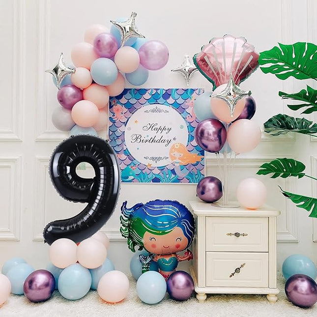 Smlpuame 40 inch Number Balloon 0-9 Black Large Number 9 Balloons,Digital Balloons for Birthday Party Celebration Decorations Supplies, Helium Foil Number Balloons for Wedding Anniversary