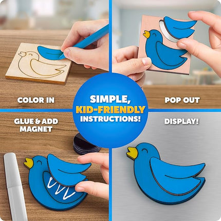 Blue Marble Wooden Magnet Craft Kit - Create & Paint 15 Nature-Themed Magnets with 8 Watercolor Pens, Magnet Art Kit, DIY Magnets for Kids, Magnet Arts and Crafts, Magnet Painting Kit for Kids