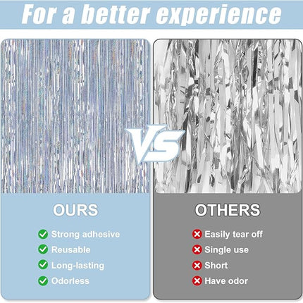 2 Pack Laser Silver Foil Fringe Curtains Streamers Party Decorations 3.3 x 8.2 ft, Pink Tinsel Curtain Fringe Backdrop for Parties, Door Fringe Birthday Streamers, Barbie Backdrop Birthday Decorations