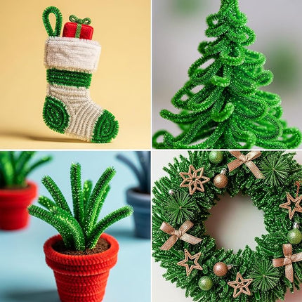 Caydo 200 Pieces Glitter Green Pipe Cleaners,Thick Fluffy Chenille Stems, Pipe Cleaner Crafts for Arts & Crafts, Perfect for Making Animals, Flowers, and St. Patrick's Day Decorations