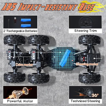 1:12 Remote Control Car - 4WD RC Off Road Truck - 6 Wheel All Terrain Hobby Electric Vehicle Toys Monster Truck - Gifts for Boys Girls Kids