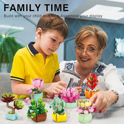 Sawaruita 10 Pack Succulents Plants Flowers Bonsai Building Set - Botanical Collection Building Toys for Adult -Gifts for Mother's Day, Valentine's Day,Easter Party Favors