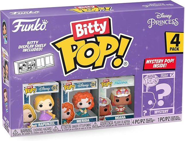 Funko Bitty Pop Disney Princesses - Rapunzel, Merida, Moana and A Surprise Mystery Mini Figure - 0.9 Inch (2.2 Cm) Collectable - Stackable Display Shelf Included - Cake Topper - Gift Idea