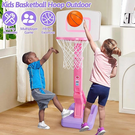 Toddler Girl Basketball Hoop Indoor Pink Adjustable Mini Basketball Goal with Ball Pump for Outdoor Poolside Toys Backyard Game Outside Basketball Toy for Kids Age 3-5 6 7 4-8 Birthday Gift
