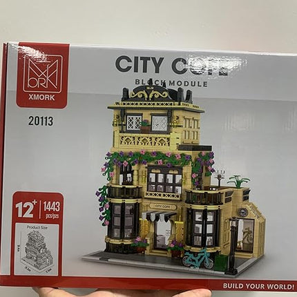 City Cafe Architecture Building Kit with LED Lights,3 Levels City Cafe Model Building Blocks Toy,for 12+Age Teen,Adult（1443 Pieces）