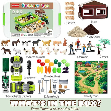 69 PCS Farm Sensory Bin Toys Playset, Sandboxes with Sand, Farmer Tractor & Farm Animals Figures Toys for Kids 3 4 5, Gifts for 6 7 Years Old Boys Girls Toddlers