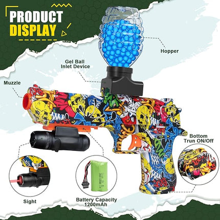 Anstoy Electric Gel Gun Blaster, Automatic Gel Ball Blaster with Goggles, Orby Toy with Sight for Outdoor Backyard Team Games, Rechargeable Splat Toy, for Ages 14+ - Angry
