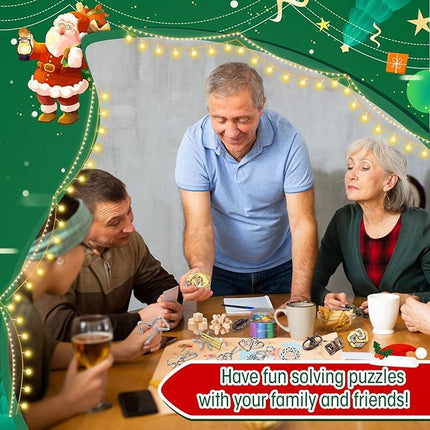 24 Pack Brain Teaser Puzzle Set Wooden and Metal 3D Interlocking IQ Toys for Adults and Teens Educational Games(Fun Style)