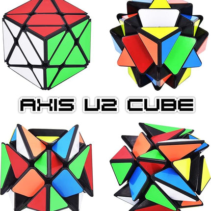 JoyTown Speed Cube Set of 2 Bundle Pack Windmill Cube Magic Puzzle, YJ Axis V2 New Version Fluctuation Angle Twisty Puzzle, Odd 3x3 Speedcubing with Bonus Stands Black