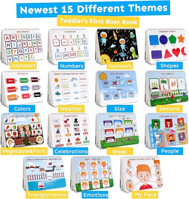 Busy Book for Toddlers 1-3, Montessori Preschool Learning Activities 30 Themes Book - Preschool Workbook Activity Binder Toys for Toddlers, Autism Learning Materials and Tracing Coloring Book