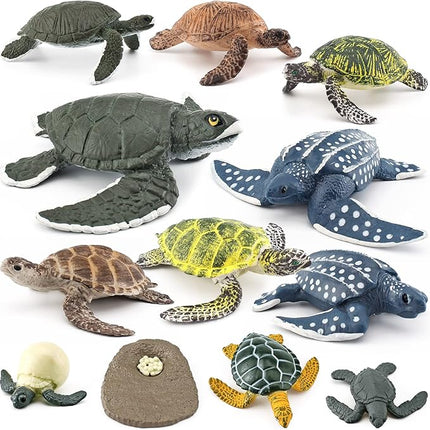 12PCS Sea Turtles Figurine Toys Set Realistic Large Leatherback Turtle Toy Plastic Turtle Modle Boy Birthday Gift for Kids
