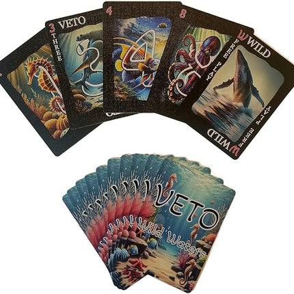 Snakes and Hawks Veto Wild Waters Card Game, Underwater Adventure Strategy Game, Family Card Game, 2-4 Players