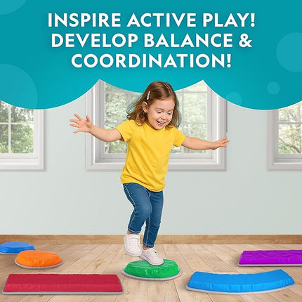 National Geographic Kids Stepping Stones & Balance Beams – 12 Piece Obstacle Course for Kids Ages 3+ with Foam Dice, Play & Learn Cards, Non-Slip Rubber Base, Toddler Indoor & Outdoor Active Play Set