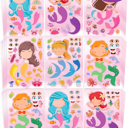 24 Pcs Make Your Own Mermaid Sticker Sheets for Kids with Mermaid Face Stickers for Toddlers Crafts Activities Gift Bag Stuffers Birthday Party Favors for Kids