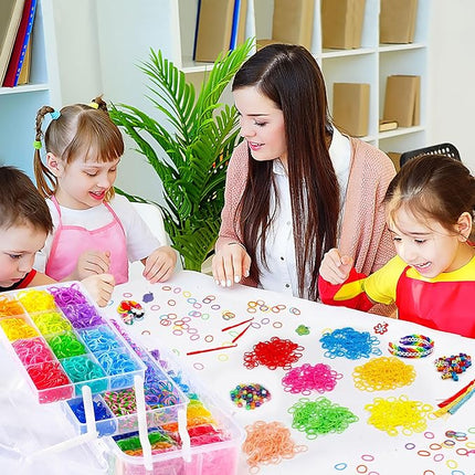 INSCRAFT 17500+ Rubber Loom Bands with 3 Layer Transparent Container, 28 Colors, 600 S-Clips, 352 Beads, 40 Cartoon Pendant, Bracelet Making Refill Kit for Kids