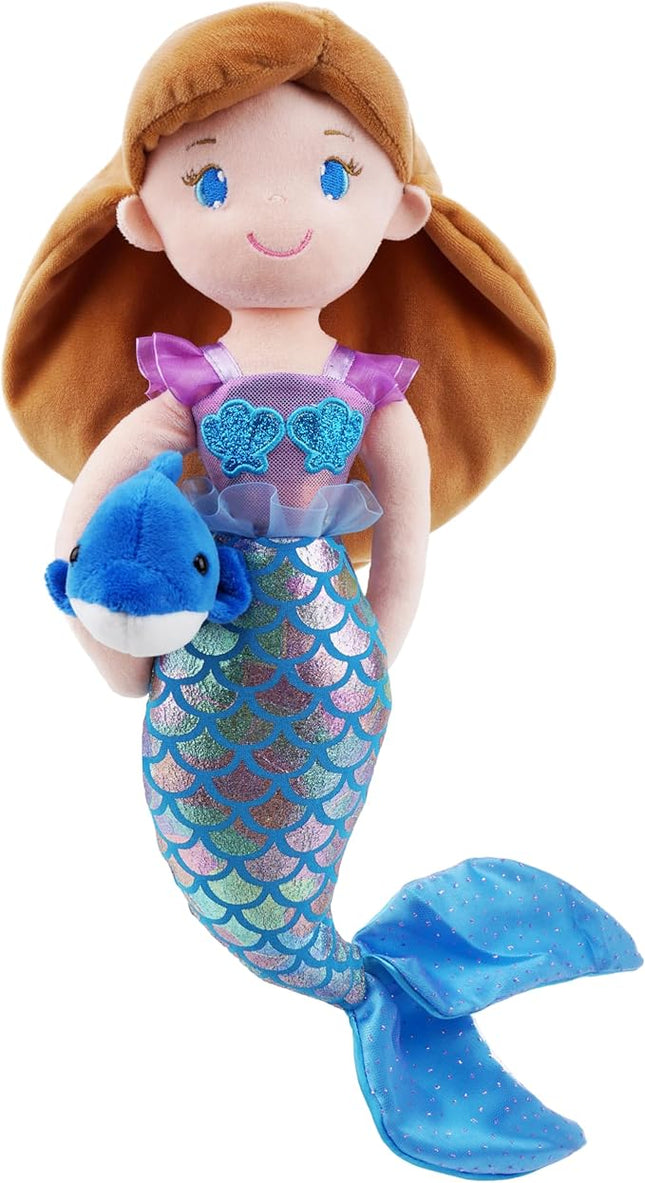 June Garden Atlantic Wonders Series - Mermaid Princess Nerida Oceanwhisper - 16" Soft Plush Stuffed Mermaid Doll Gift for Toddler Girls