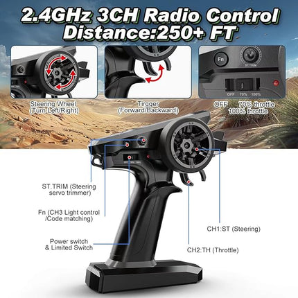 Jetwood 1/16 Fast Remote Control Car for Adults, Electric 4WD RTR RC Cars, High Speed RC Truck Gifts for Boys, Max 38 kph Offroad RC, JC16W with 2 Batteries