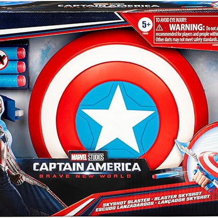 Marvel Studios Captain America Brave New World NERF Skyshot Blaster, Shield Roleplay Toy, Super Hero Toys for Kids 5 and Up