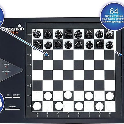 Lexibook Chessman® Elite Interactive Electronic Chess Game +, 64 Levels of Difficulty, LEDs, Family Child Board Game, Black/White, CG1300US