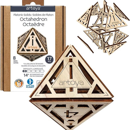 3D Wooden Puzzles for Teens & Adults – Smart Brain Teaser Puzzles, Wood Models, Creative & Educational Fun, Sustainable Materials, Ages 14 and Up Octahedron D8