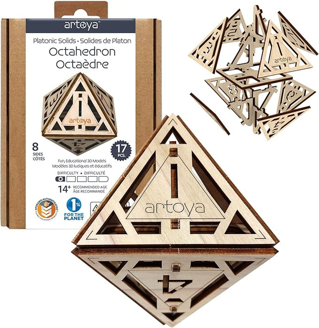 3D Wooden Puzzles for Teens & Adults – Smart Brain Teaser Puzzles, Wood Models, Creative & Educational Fun, Sustainable Materials, Ages 14 and Up Octahedron D8