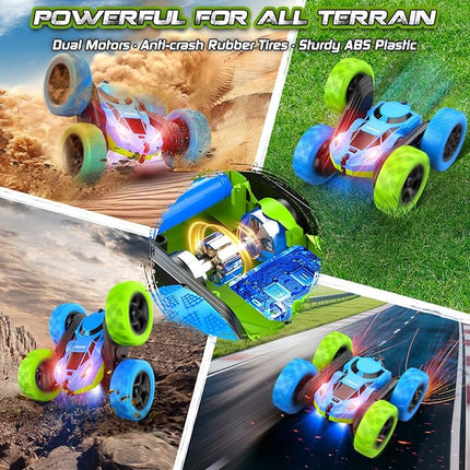 Remote Control Car for Kids Ages 6+, RC Cars Stunt Car Toy 4WD Double Sided 360° Rotating Remote Control with Headlights, Birthday Xmas Gifts for Boys 6 7 8 9 10 11 12