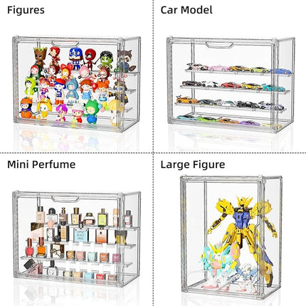 Clear Acrylic Display Case for Collectibles 4 Layer Hobby Figure Display Case Box with Shelves Stackable Figurine Display Shelf for Funko Pop, Pop Mart, Labubu, Model, 2 Pack