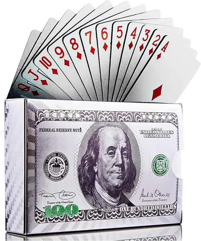 Magic Kiss Waterproof Gold and Silver Foil Poker Playing Cards, Deck of Plastic Playing Cards Gift (Silver 1 Deck)
